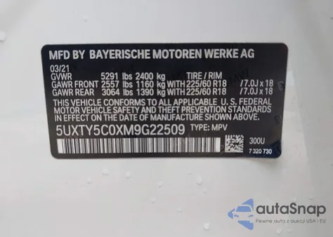 2021 BMW X3 xDrive30I z USA, uszkodzony, nr VIN 5UXTY5C0XM9G22509